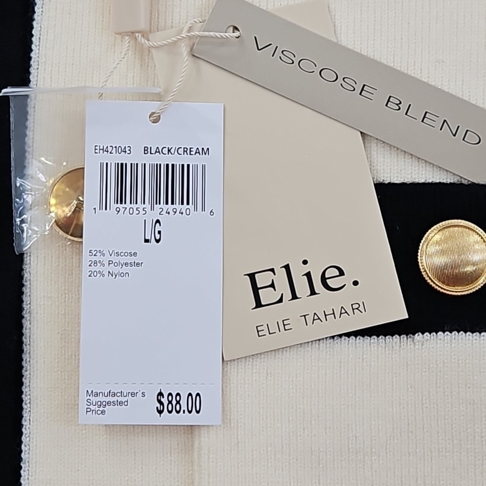 Elie Tahari Sleeveless Knit Vest NEW Women's L Large Black Cream Button Front - Picture 8 of 16